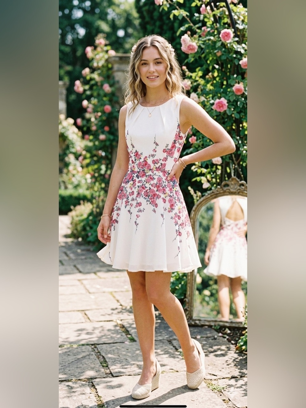 Teeze Me Sleeveless Floral Fit Flare Mini Dress Romantic Coquette Sz 1/2(XXS/XS)